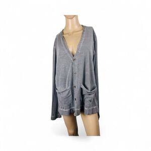 Decree Women's Sz Large Gray Button Up Long Sleeve Cardigan Front Pockets Cotton